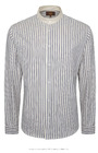 Tommys Collarless Shirt - Blue Ticking