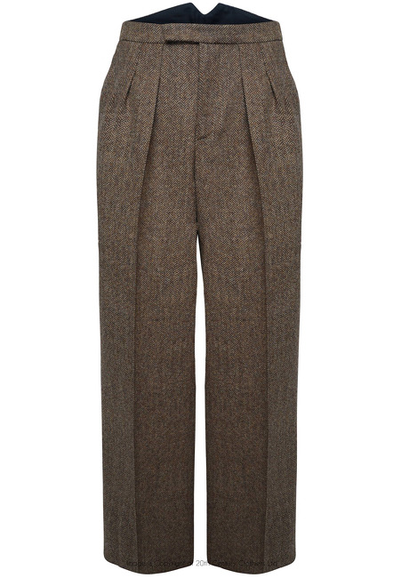 Fishtail Back Trousers - Brown Herringbone