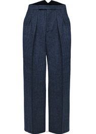 Fishtail Back Trousers - Navy Herringbone