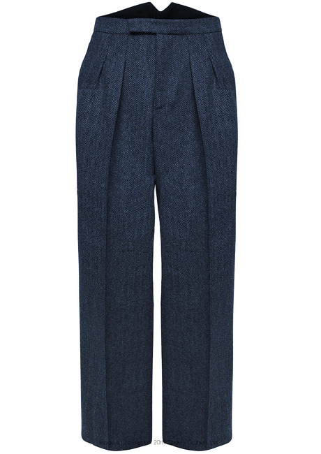 Fishtail Back Trousers - Navy Herringbone